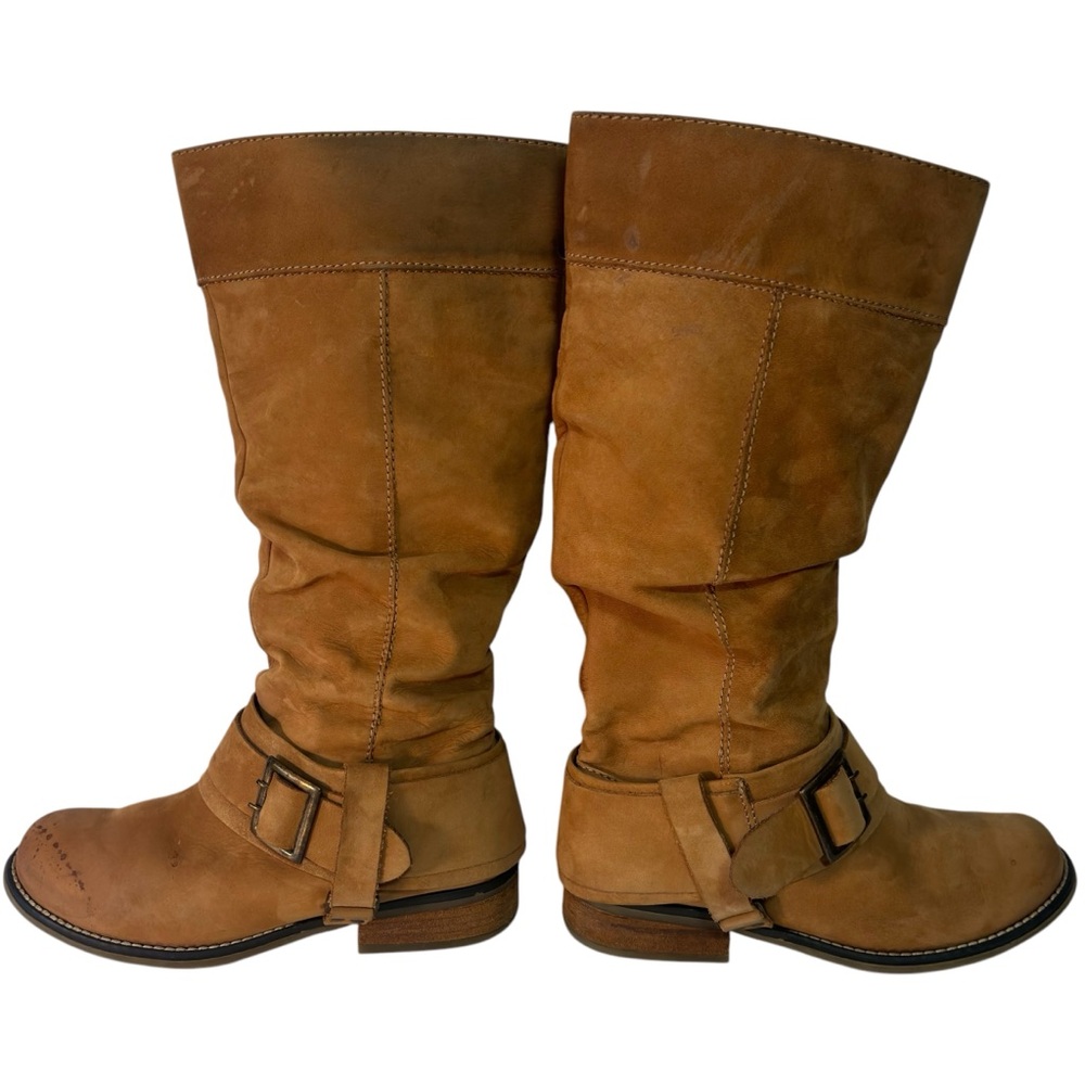 ALDO 7 Tall Knee Pull on boots low heel suede strap & buckle detail pre-LOVED